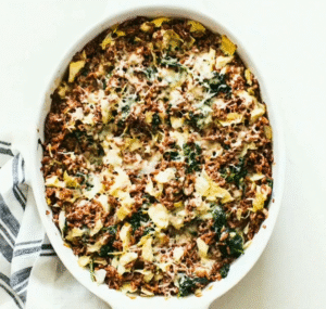 Creamy Spinach Artichoke Rice Casserole