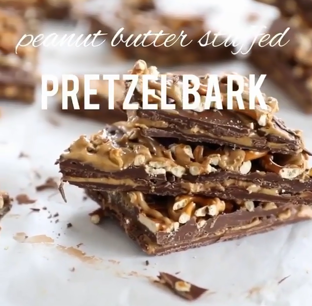 Peanut Butter Stuffed Pretzel Bark Recipe